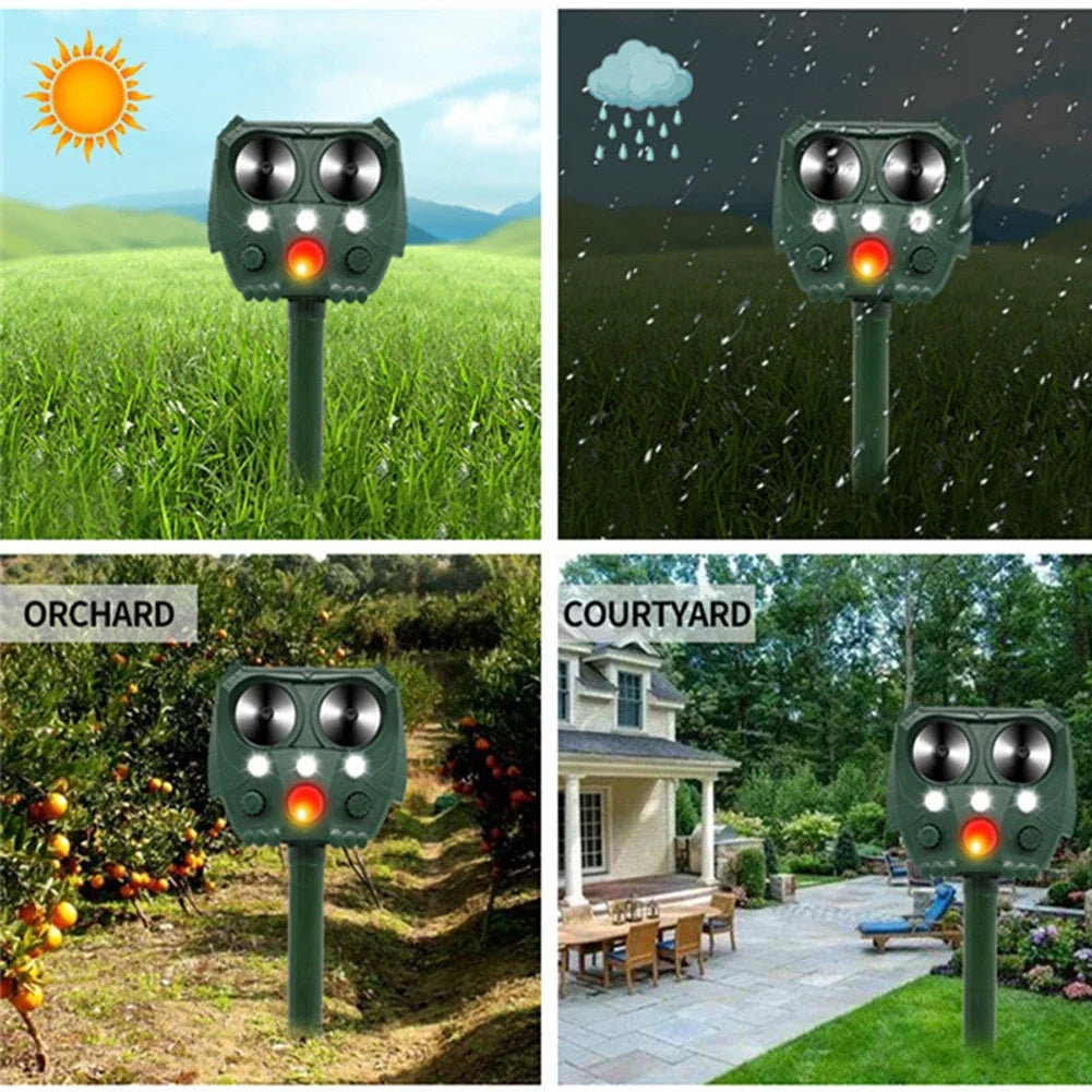 Solarladet Ultrasonisk Dyreafskræmper med PIR-sensor og blinkende lys – GuardPet
