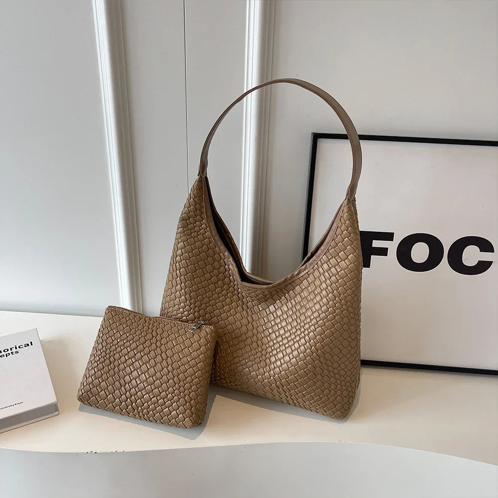 Livia Woven Tote | Vegane Umhängetasche mit Pouch