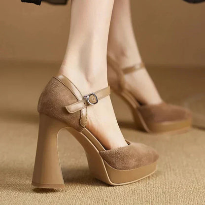 Women's Platform Block Heel Pumps Ankle Strap High Heels