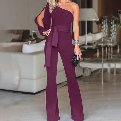 Miley - Damen One Shoulder Jumpsuit Mit Taillenband