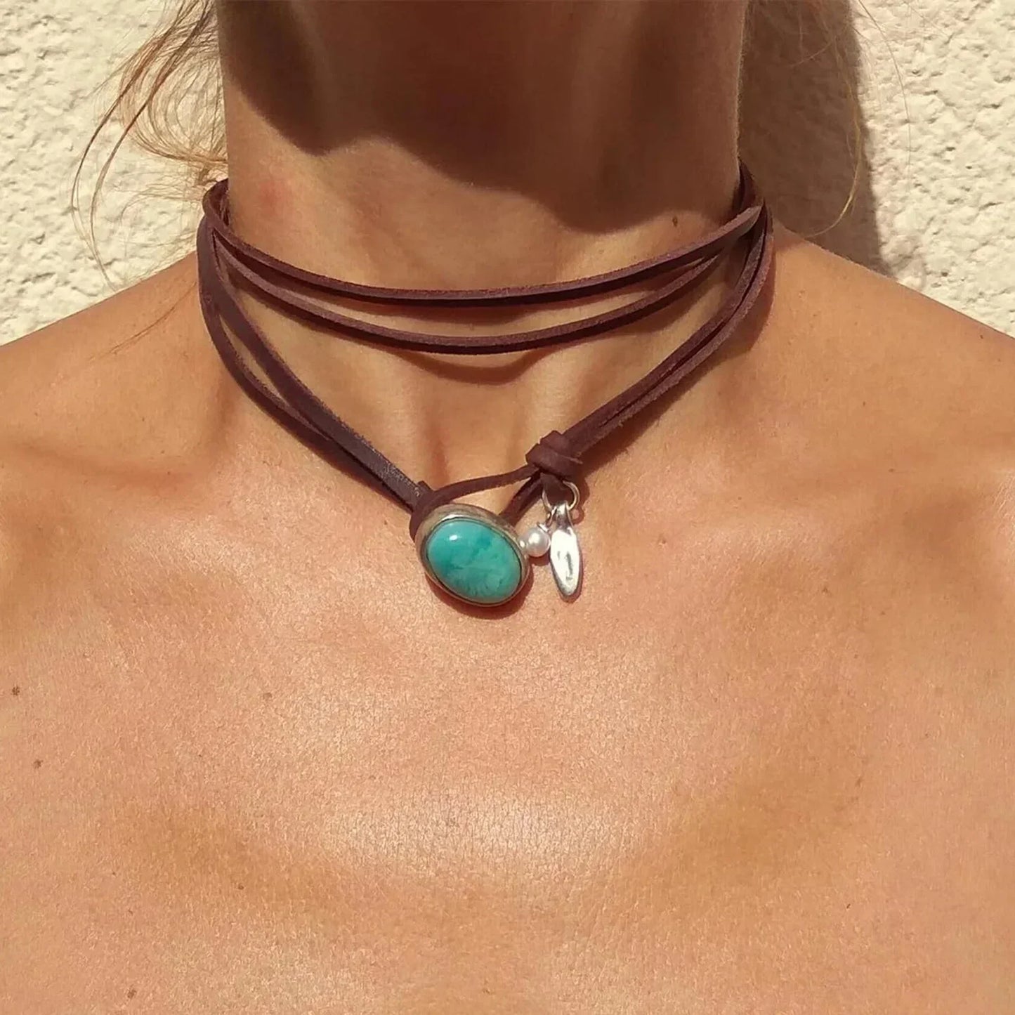 Vintage Μποέμικο Κολιέ με Τυρκουάζ Μ Pendant