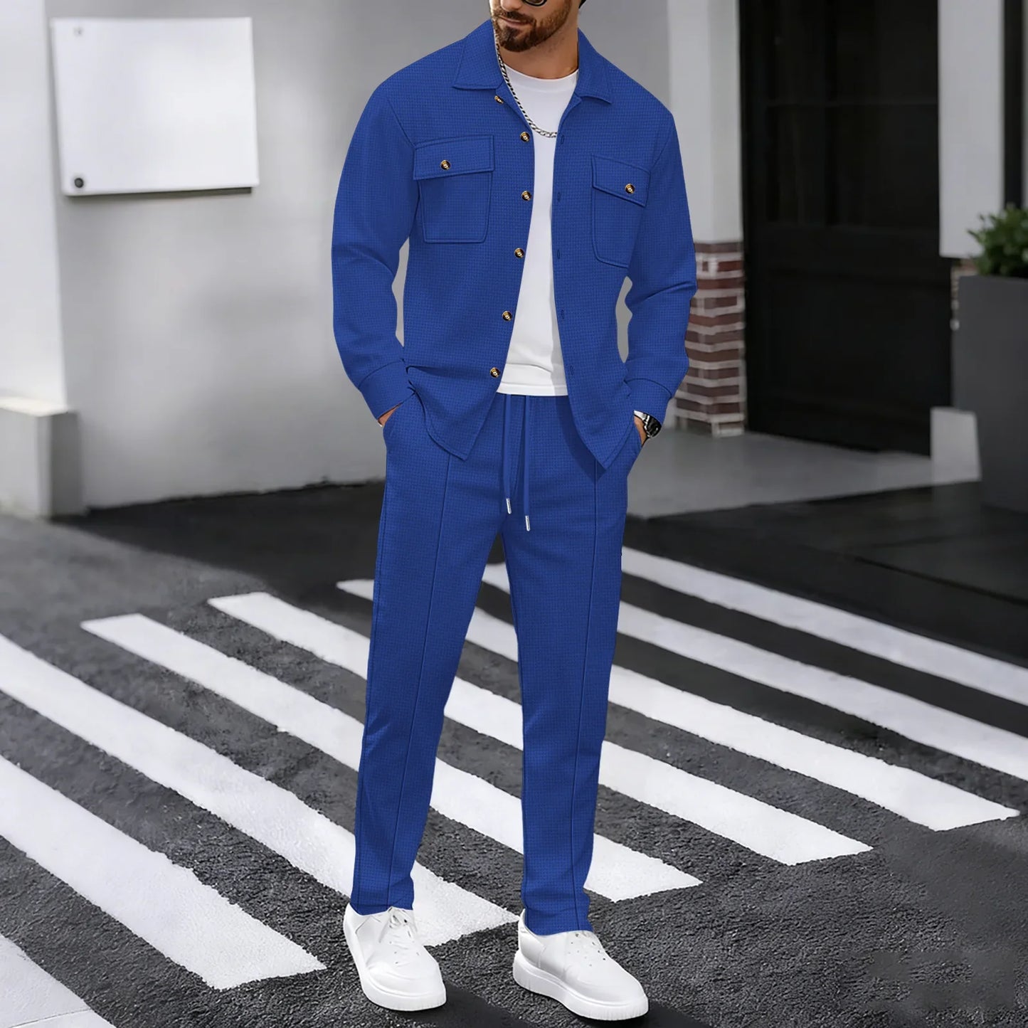 Alltime Rible Solid Button Pocket Two Piece Set