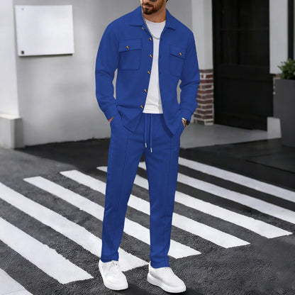 Alltime Rible Solid Button Pocket Two Piece Set