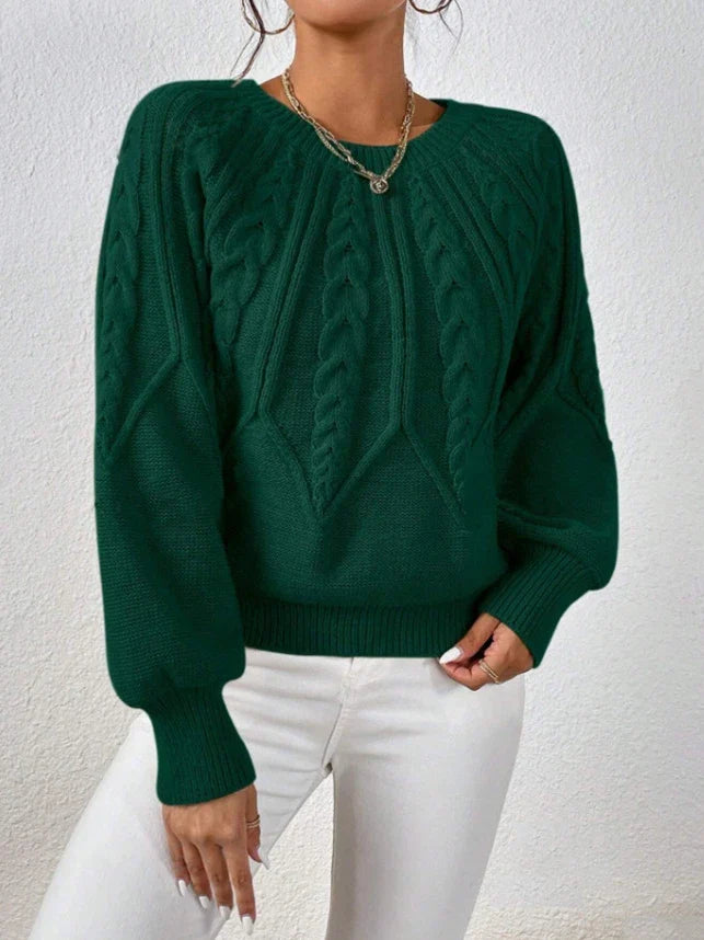 Twist Cozy – Camisola de malha com gola redonda e mangas compridas, quente e versátil 🍁✨