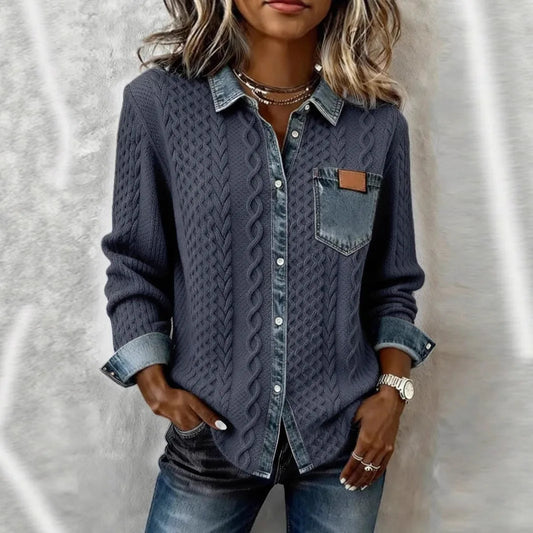 Elara | Textured Patchwork Button Sweater