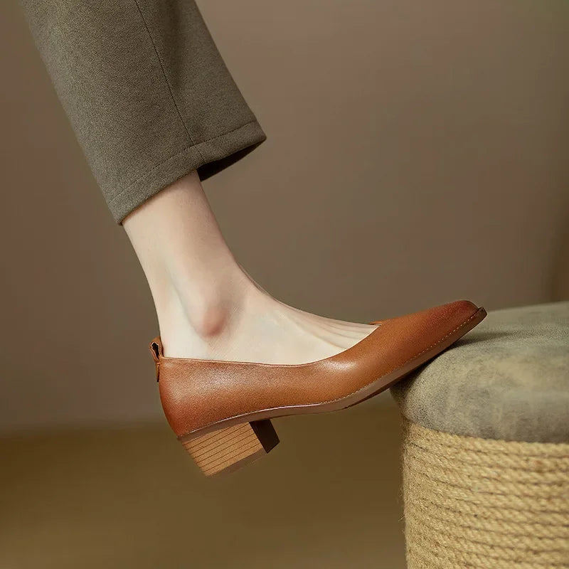 Women's Block Heel Pumps Pointed Toe Slip On Work Shoes
