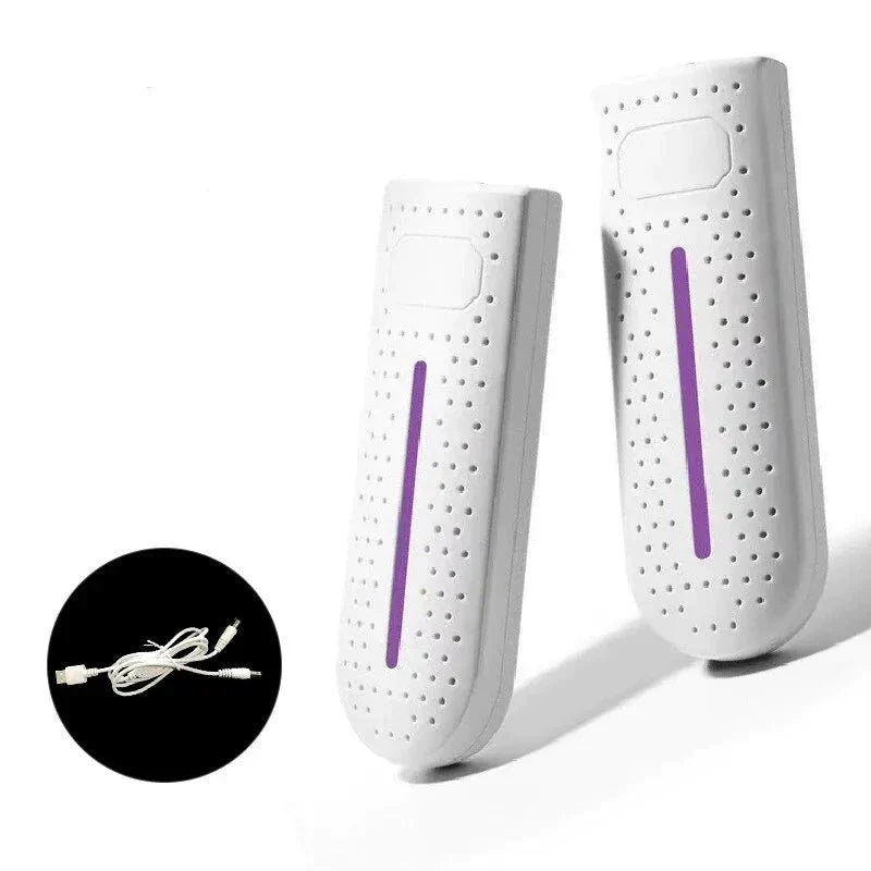 Weiße Schuh-Desinfektionsgeräte mit UV-Licht, USB-Kabel, tragbar, geruchshemmend.
