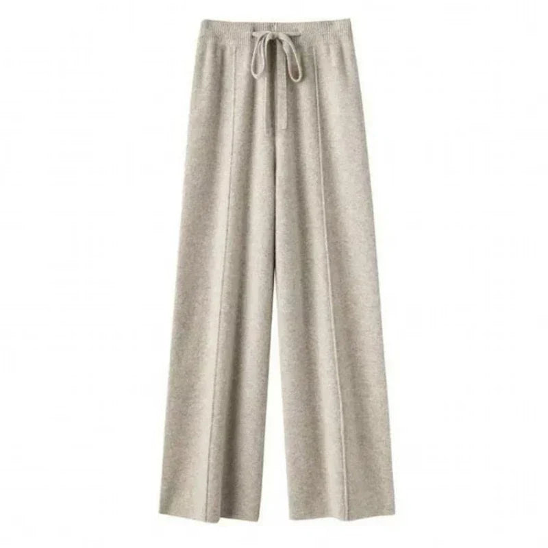 Women's Wide Leg Trousers High Waist Wool Mix Lounge Pants