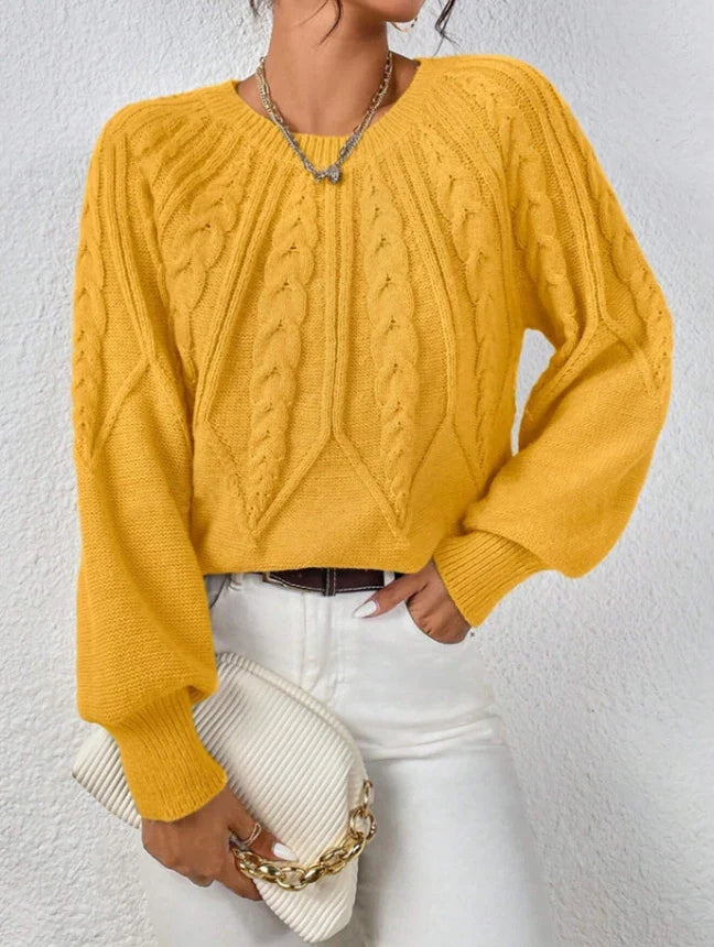 Twist Cozy – Camisola de malha com gola redonda e mangas compridas, quente e versátil 🍁✨