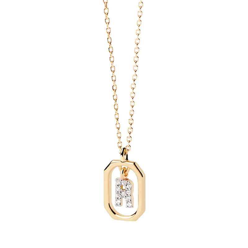 Collana Iniziale Personalizzata con Zirconi | Placcata in Oro – Ciondolo Lettera Alfabeto