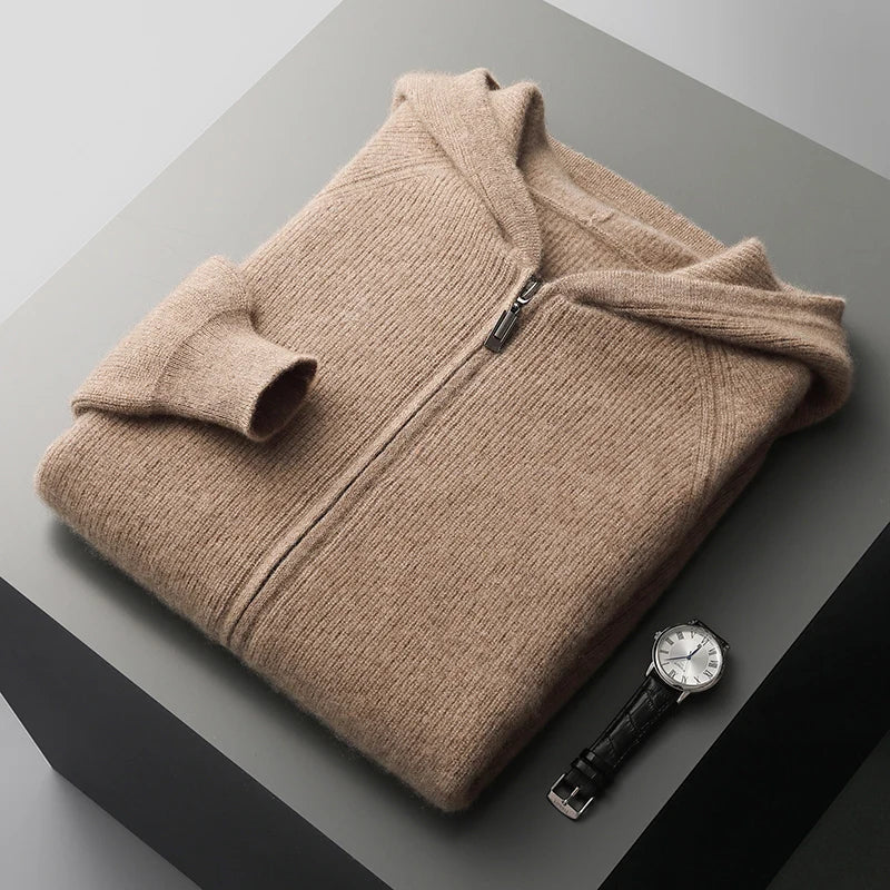Men’s Casual Knitted Hoodie – Comfortable Zip-Up Sweater for Everyday Streetwear Style