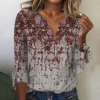 Top Stampato Con Scollo A V Per Donna | Maniche Lunghe