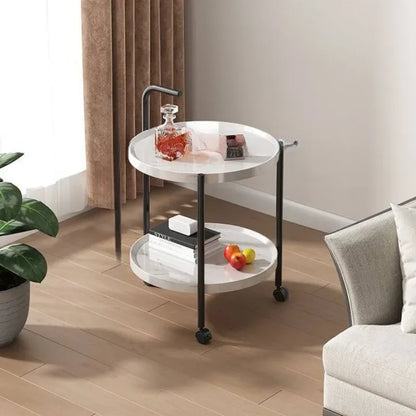 Floravelle - Tweelaags Houten Bijzettafel met Wieltjes