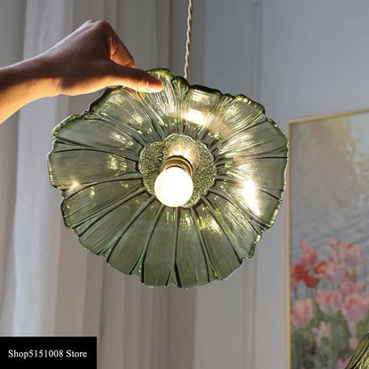 Modern Glass sunflower LED Pendant Lamp With Switch Living Room Bedroom Green Amber Nordic Hanging Lights Luminaria Hanglamp