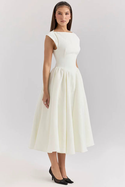 Paelina – Structured Cap Sleeve Midi Dress