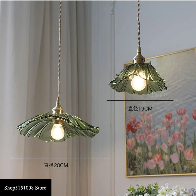 Modern Glass sunflower LED Pendant Lamp With Switch Living Room Bedroom Green Amber Nordic Hanging Lights Luminaria Hanglamp