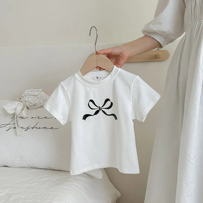 T-shirt Tops Baby Casual Korean Version of the Spring and Summer Girls Short Sleeve T-shirt Bow Children's