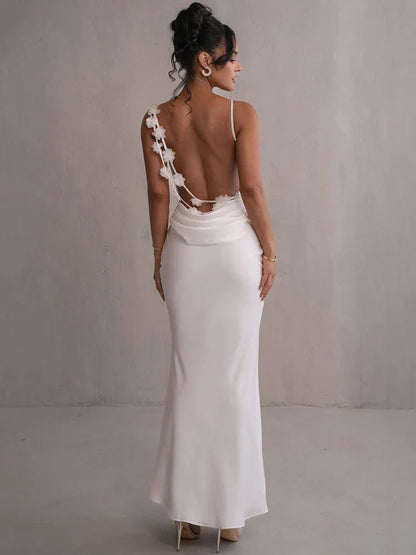 Women's Satin Maxi Dress – Elegant Cowl Neck Evening Dress