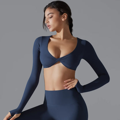 Yoga Long Sleeve Slim Sexy Breathable Quick Drying Sport Brassiere Gym Push Up Shockproof High Intensity Pilates Clothes Women