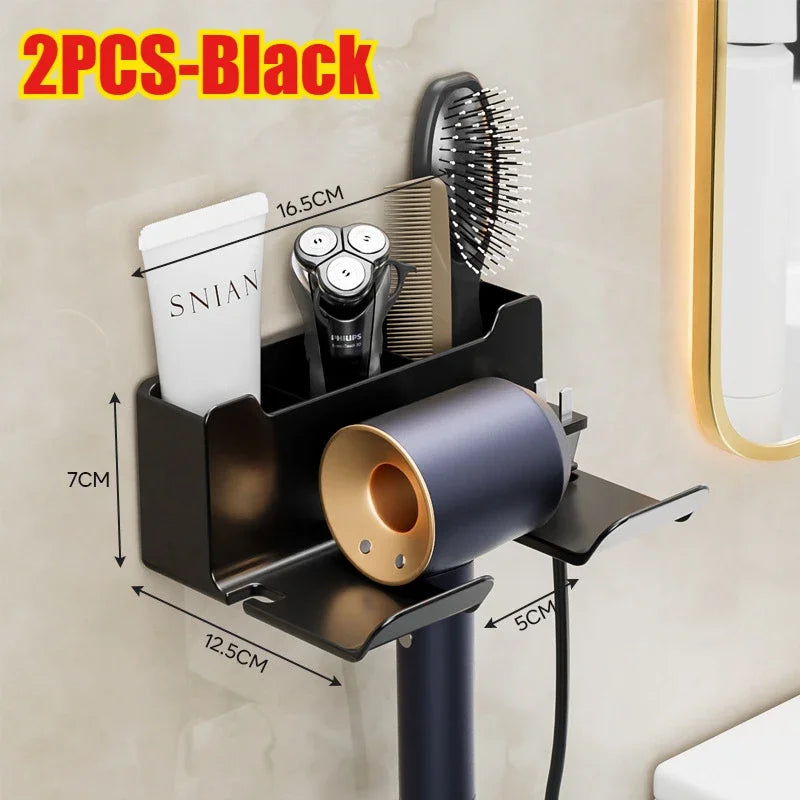 AirKeeper Multifunctional Hair Dryer Holder – No-Drill Wall Mount, Dual-Layer Storage & Silicone Protection