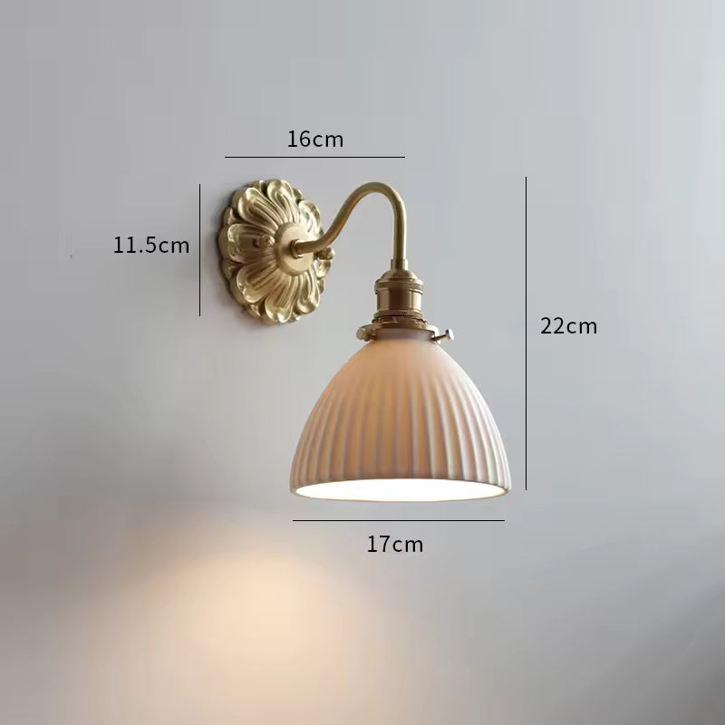 LuxRoyale Mid-Century French Countryside Brass Ceramic Wall Lamp