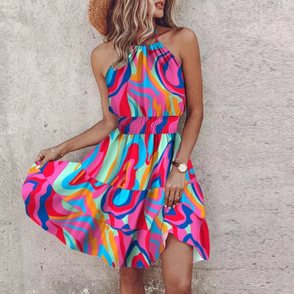 Women's Halter Lace Flowy Draped Dress