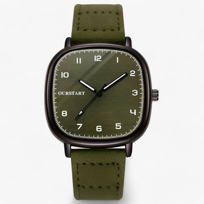 watches : Horloge Dames Groen - Vintage Firkanthøj - Elegante met Leren Band in van Pantino