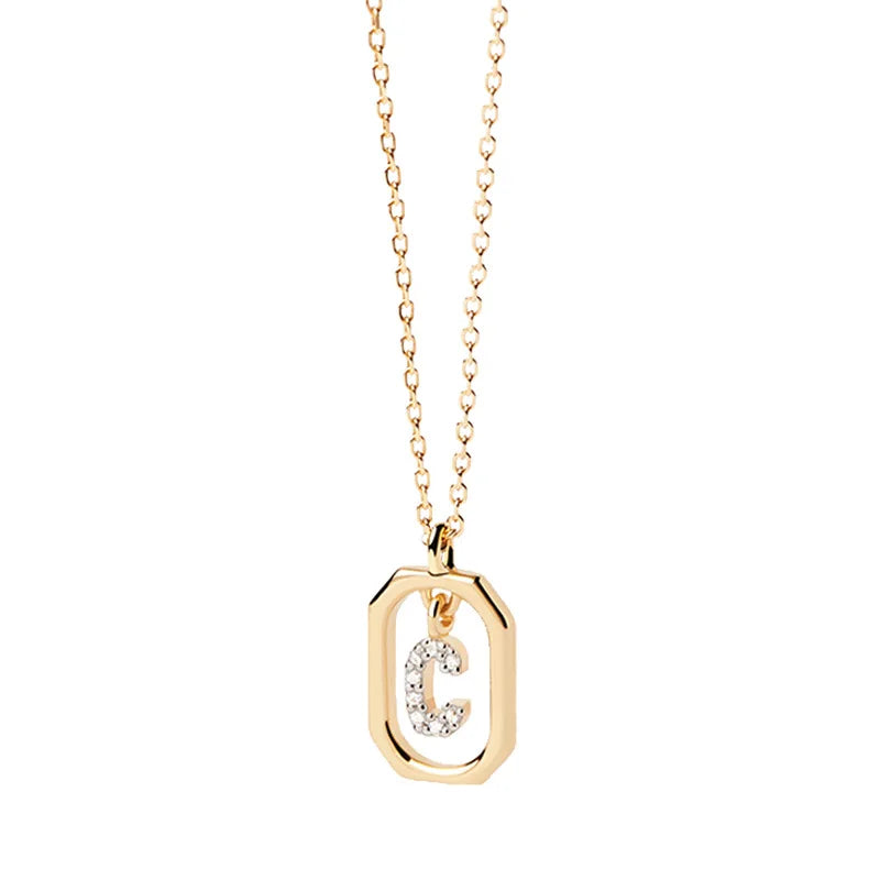Collana Iniziale Personalizzata con Zirconi | Placcata in Oro – Ciondolo Lettera Alfabeto