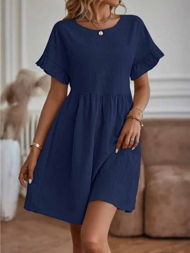 Robe Mini Femme à Col Rond – Élégante Style Décontracté au Quotidien