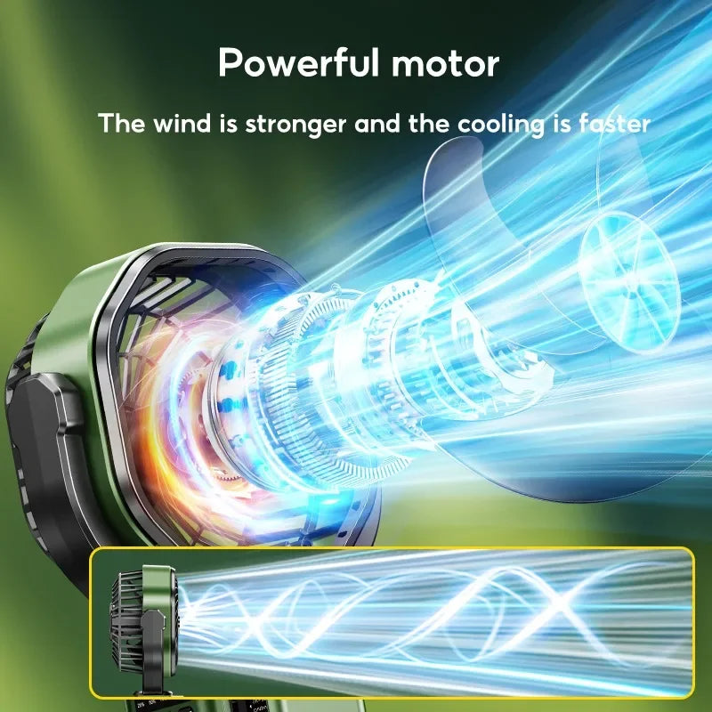 Solar Camping Fan mit 6000mAh Batterie, LED Licht & 4-Geschwindigkeits-Kühlung – SunBreeze