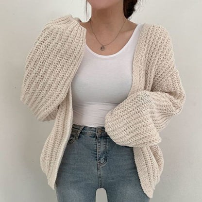 Women's Knit cardigan with Balloon Sleeve and Open Front