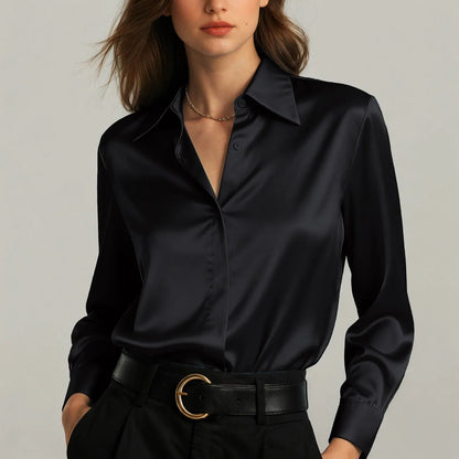 Ariadne - Damen Satin Seiden Bluse Button Down Office Top