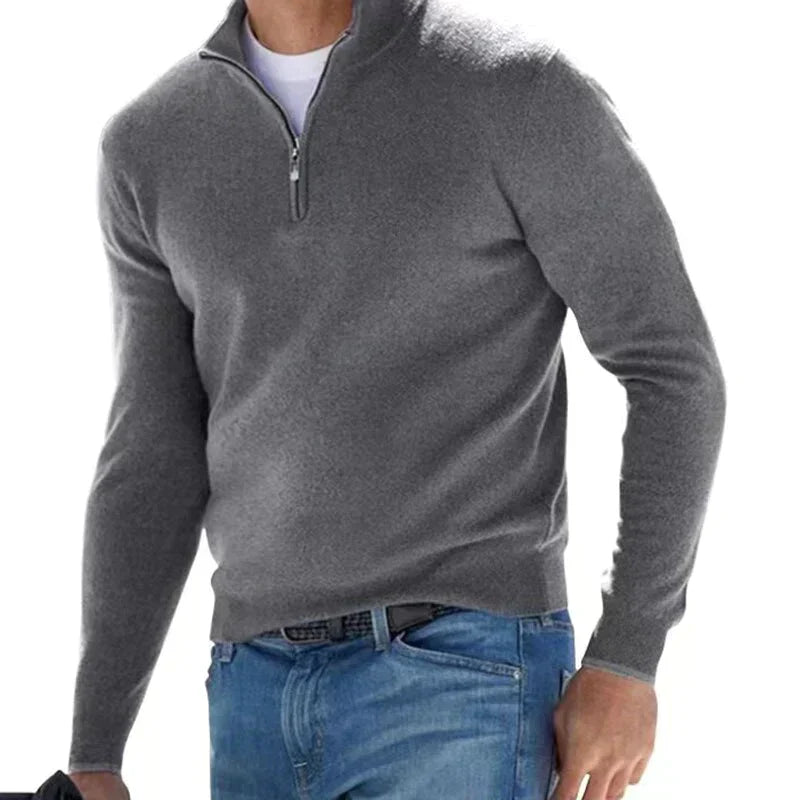 Men’s Zip-Up Knit Jumper with Polo Collar – Premium Italian-Style Sweater