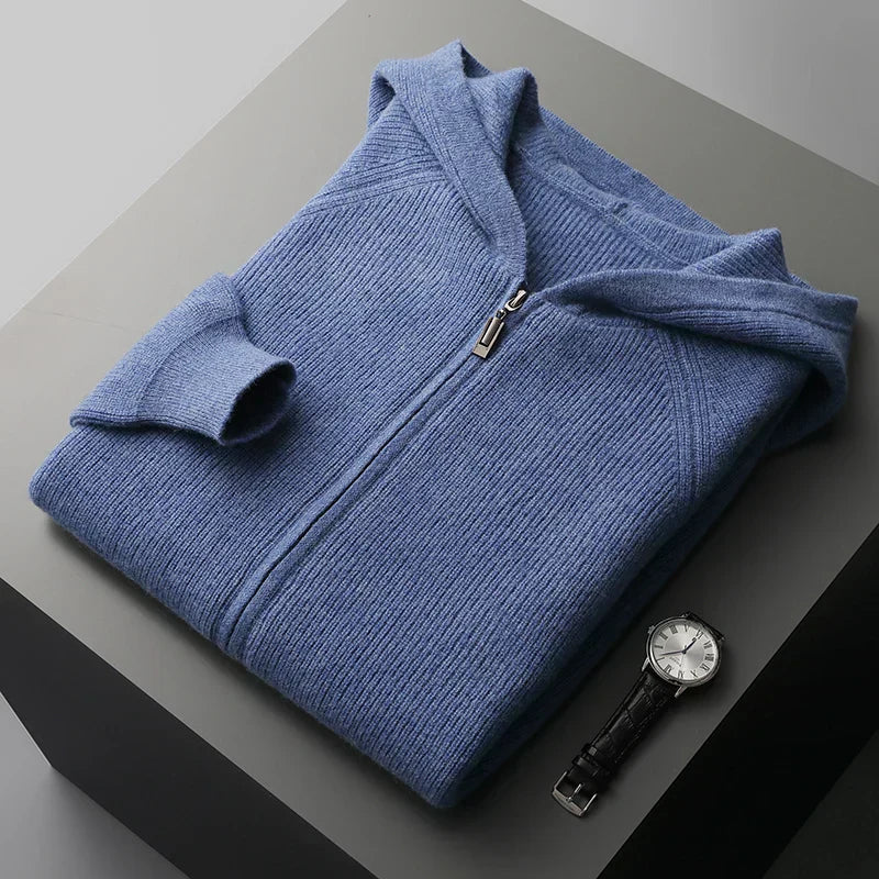 Men’s Casual Knitted Hoodie – Comfortable Zip-Up Sweater for Everyday Streetwear Style