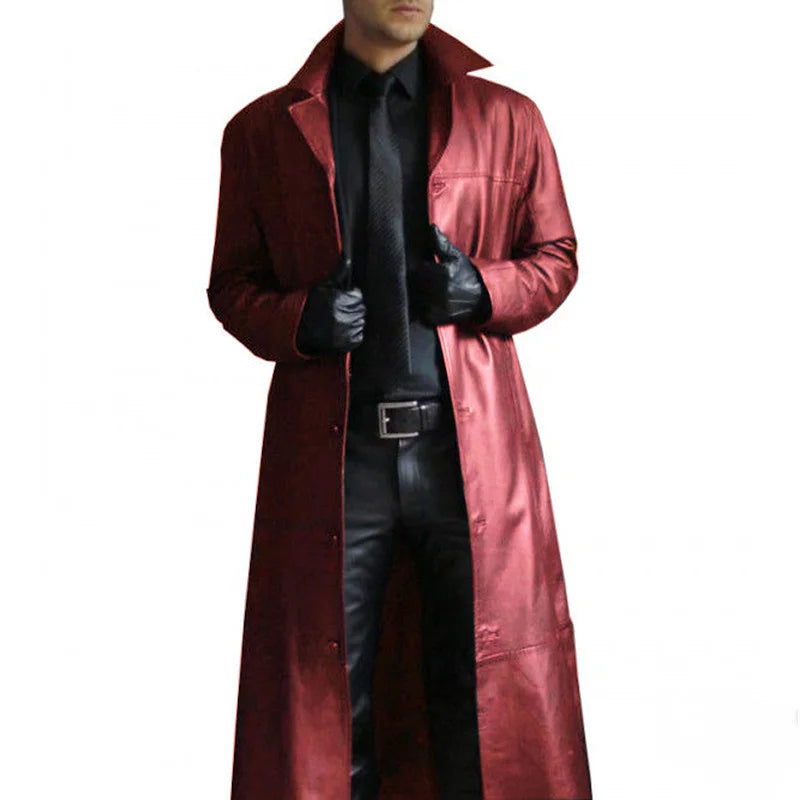 Men’s Long Leather Jacket With Collar – Durable Comfortable Stylish Classic Everyday Outerwear Fit