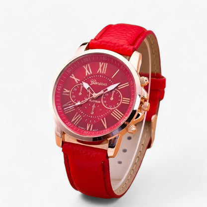 Elegante Damenuhr mit echtem Lederarmband
