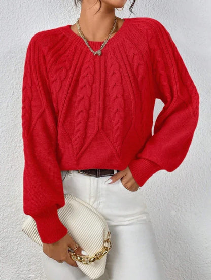 Twist Cozy – Camisola de malha com gola redonda e mangas compridas, quente e versátil 🍁✨