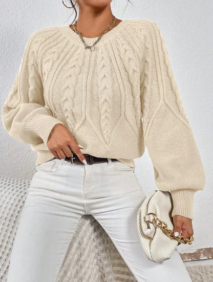 Twist Cozy – Camisola de malha com gola redonda e mangas compridas, quente e versátil 🍁✨