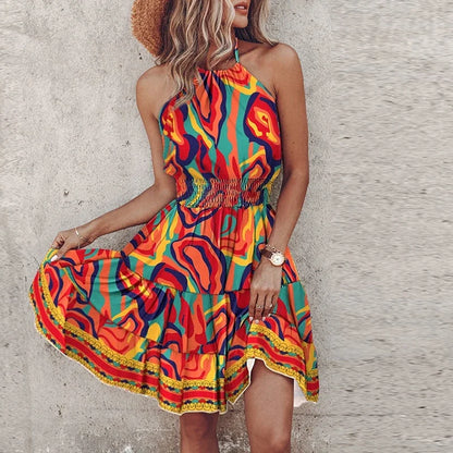 Women's Halter Lace Flowy Draped Dress