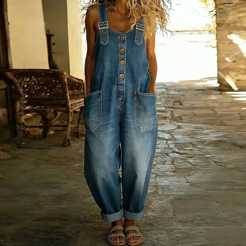 Kata™ | Vintage stílusú farmer overall állítható pántokkal