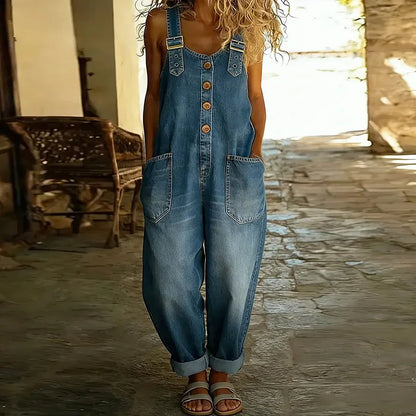 Kata™ | Vintage stílusú farmer overall állítható pántokkal