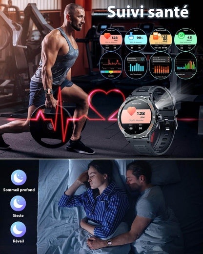Smartwatch til Mænd med HD Skærm, LED Lys og Boussole
