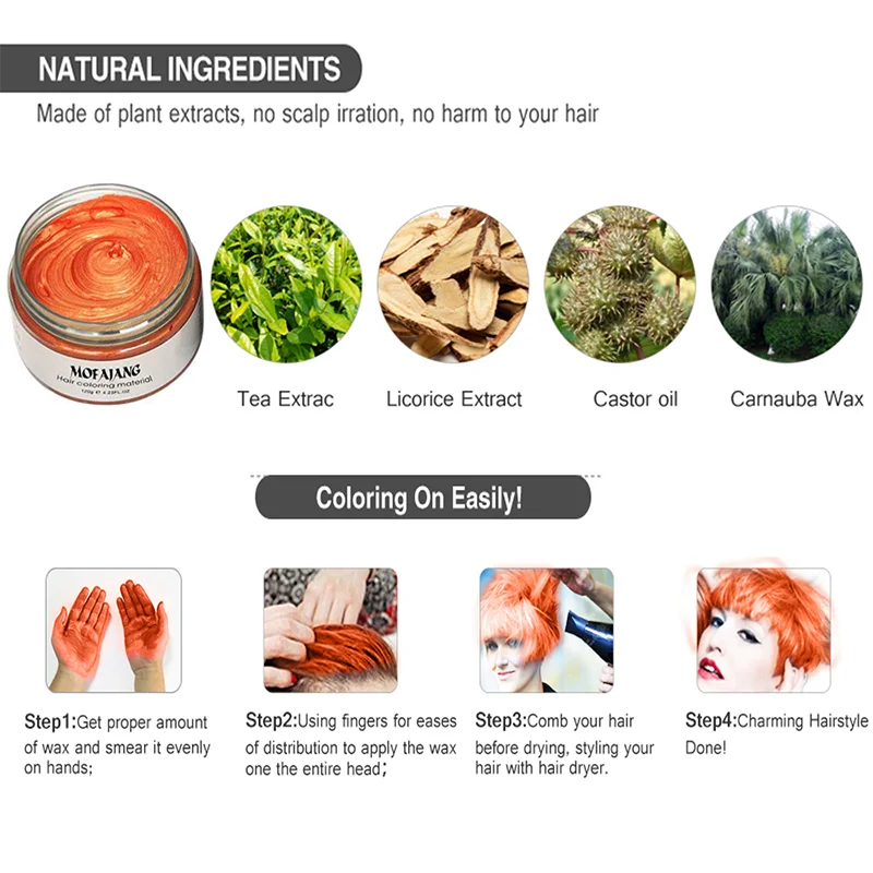 Mofajang® by JesseVance Manhattan: The Only Colored Hair Wax Styling Pomade with Bold Colors, Strong Hold, Simple Style, No Risk, & No Commitment