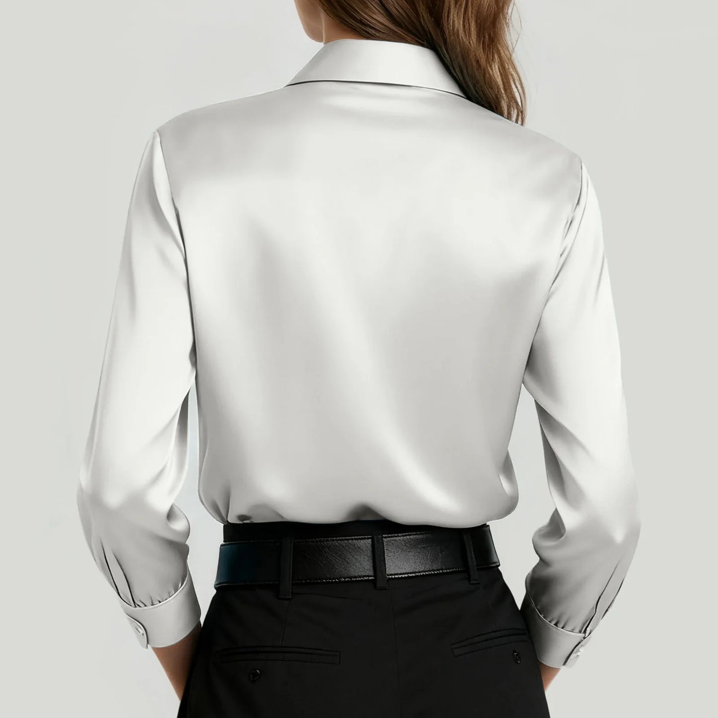 Ariadne - Damen Satin Seiden Bluse Button Down Office Top
