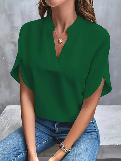 Women Elegant Split Sleeve V Neck Blouse