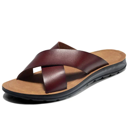 Men’s Leather Slip On Sandals Italian Style Premium Comfortable Summer Casual Outdoor Footwear