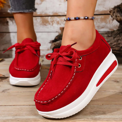 Women's Leather Platform Trainers Wedge Sneakers