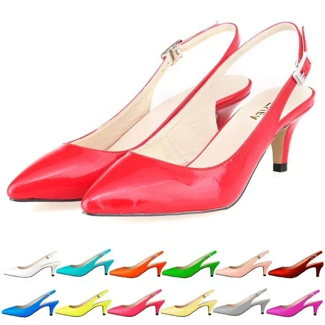 Dagelijkse all-match zomer dames sandalen pompen puntige tenen hoge hakken groot formaat 5 cm laag casual rug lege gesp feest trouwschoenen