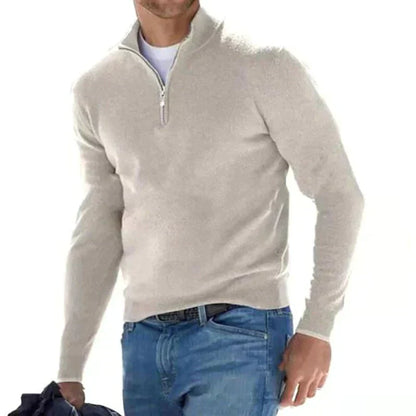 Men’s Zip-Up Knit Jumper with Polo Collar – Premium Italian-Style Sweater