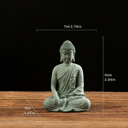 Satori | Zen-Boeddha Beeldje van Groen Zandsteen – Spirituele Decoratie voor Tafel & Aquarium